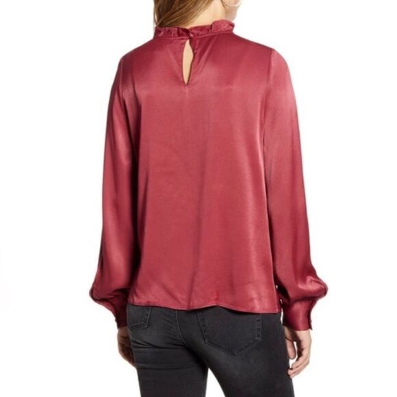 Rachel Parcell Red Grape Ruffle Neck Satin Blouse - Picture 2 of 6